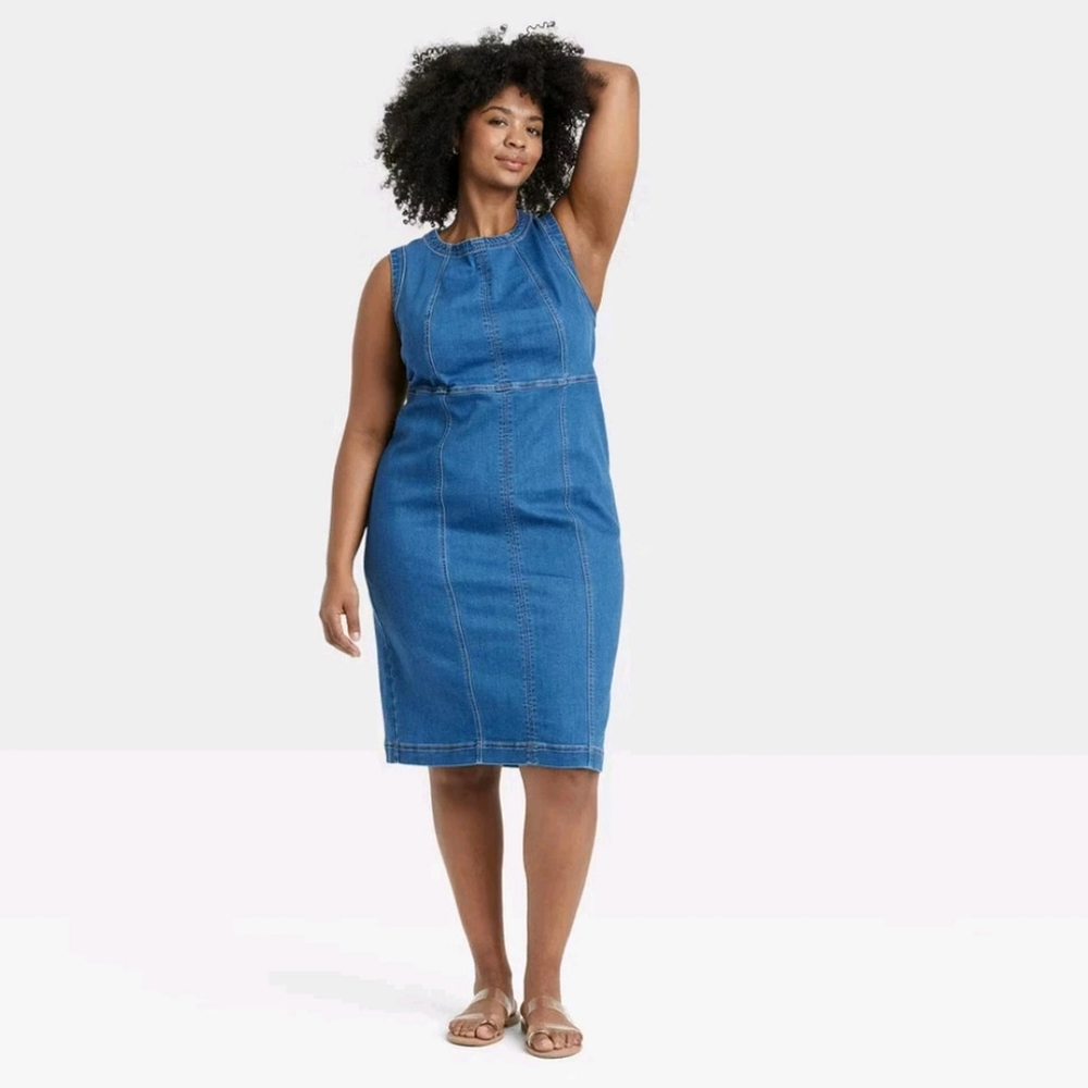 NWT Medium Wash Denim Sleeveless Midi Dress Size 20
